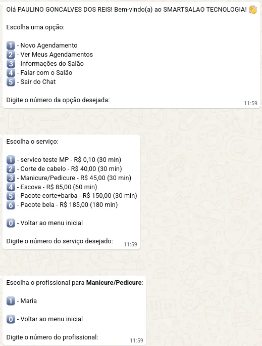 ChatBot para agendamentos via WhatsApp