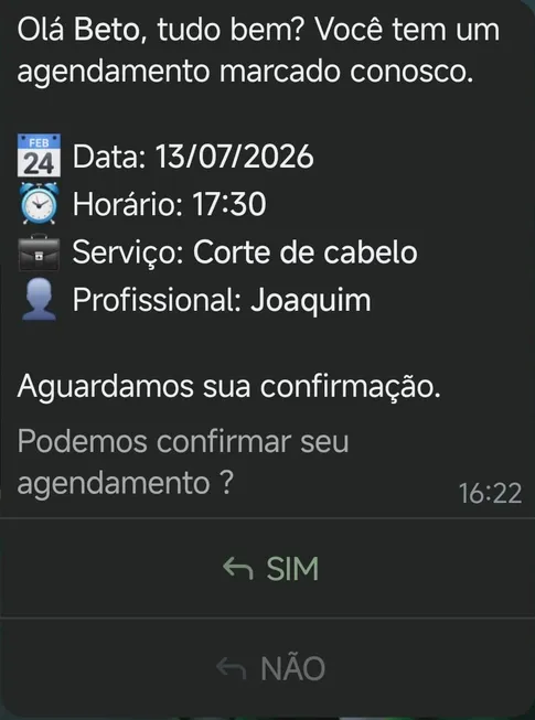 Lembrete de agendamento via WhatsApp