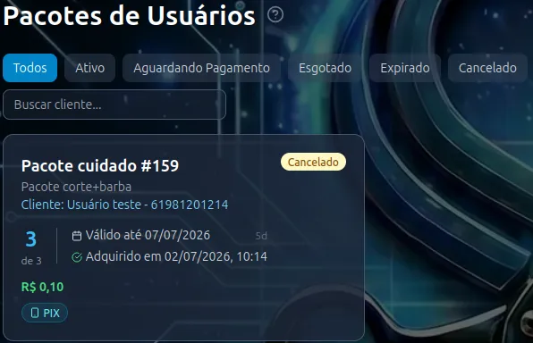 Pacotes de serviços do SmartSalão