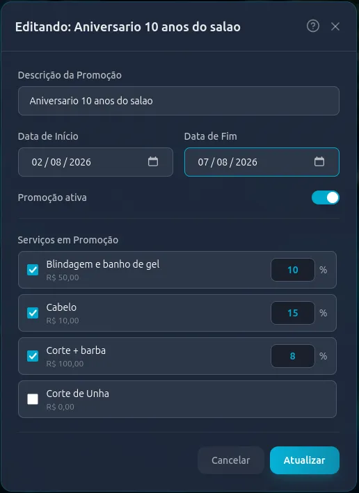 Promoções do SmartSalão